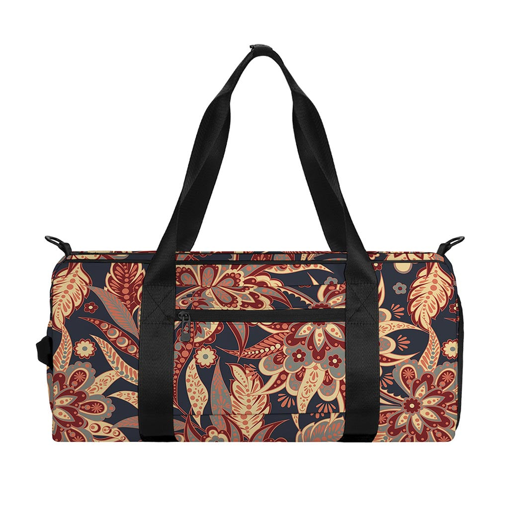 Brown Floral Bohemian Pattern Print Gym Bag