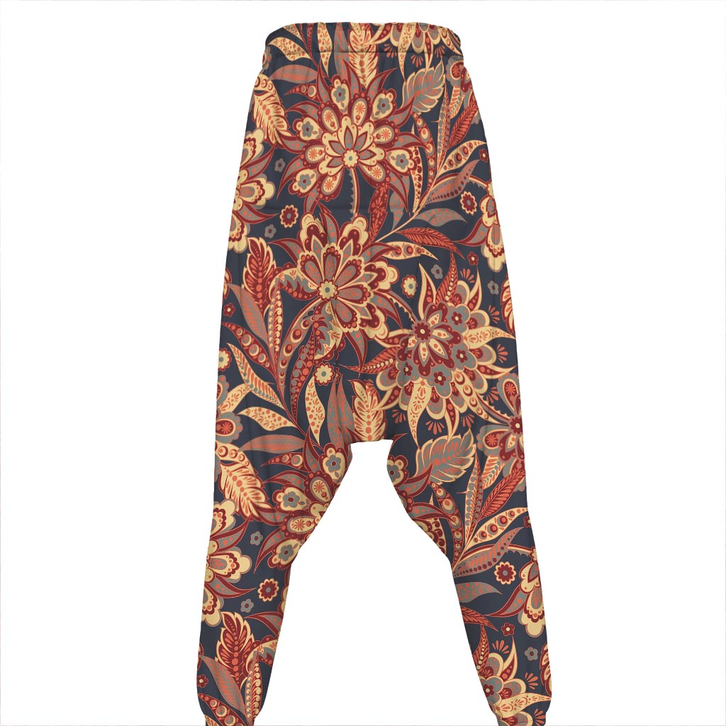 Brown Floral Bohemian Pattern Print Hammer Pants