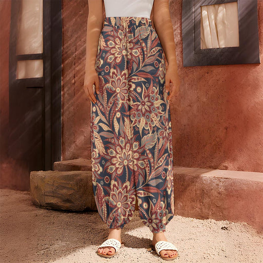 Brown Floral Bohemian Pattern Print Harem Pants