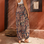 Brown Floral Bohemian Pattern Print Harem Pants