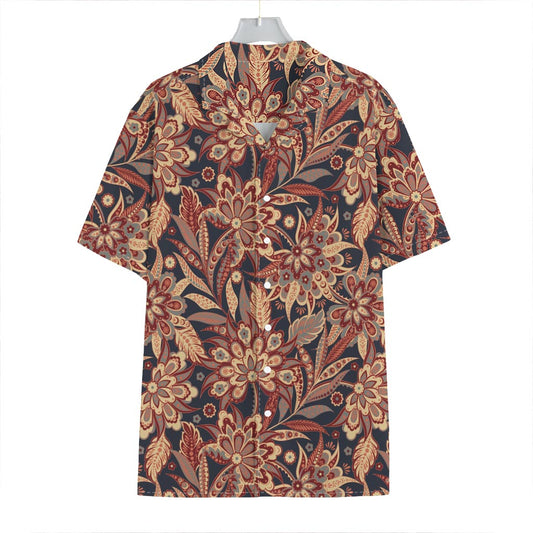 Brown Floral Bohemian Pattern Print Hawaiian Shirt