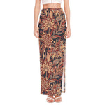 Brown Floral Bohemian Pattern Print High Slit Maxi Skirt