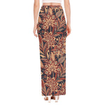Brown Floral Bohemian Pattern Print High Slit Maxi Skirt