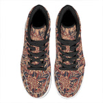 Brown Floral Bohemian Pattern Print High Top Leather Sneakers