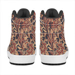Brown Floral Bohemian Pattern Print High Top Leather Sneakers