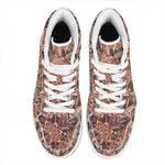 Brown Floral Bohemian Pattern Print High Top Leather Sneakers