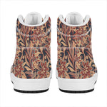 Brown Floral Bohemian Pattern Print High Top Leather Sneakers