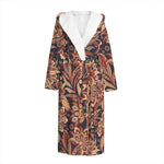 Brown Floral Bohemian Pattern Print Hooded Bathrobe