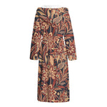 Brown Floral Bohemian Pattern Print Hooded Bathrobe