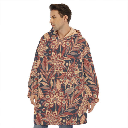 Brown Floral Bohemian Pattern Print Hoodie Blanket