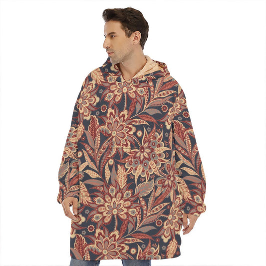 Brown Floral Bohemian Pattern Print Hoodie Blanket