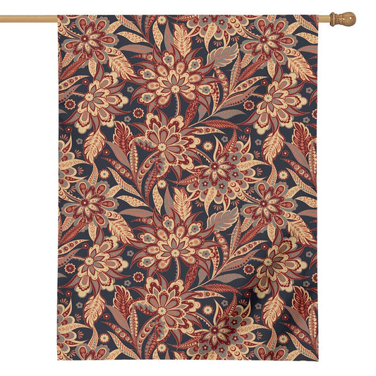 Brown Floral Bohemian Pattern Print House Flag