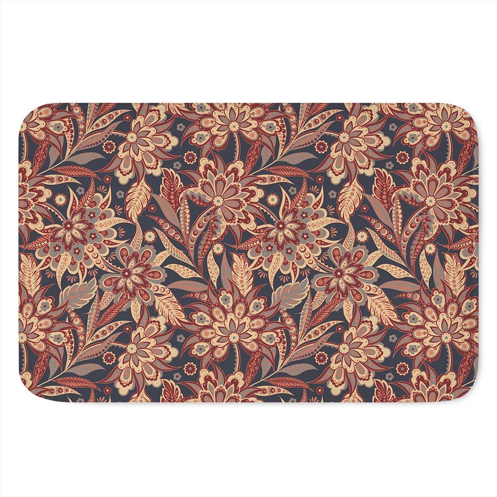 Brown Floral Bohemian Pattern Print Indoor Door Mat