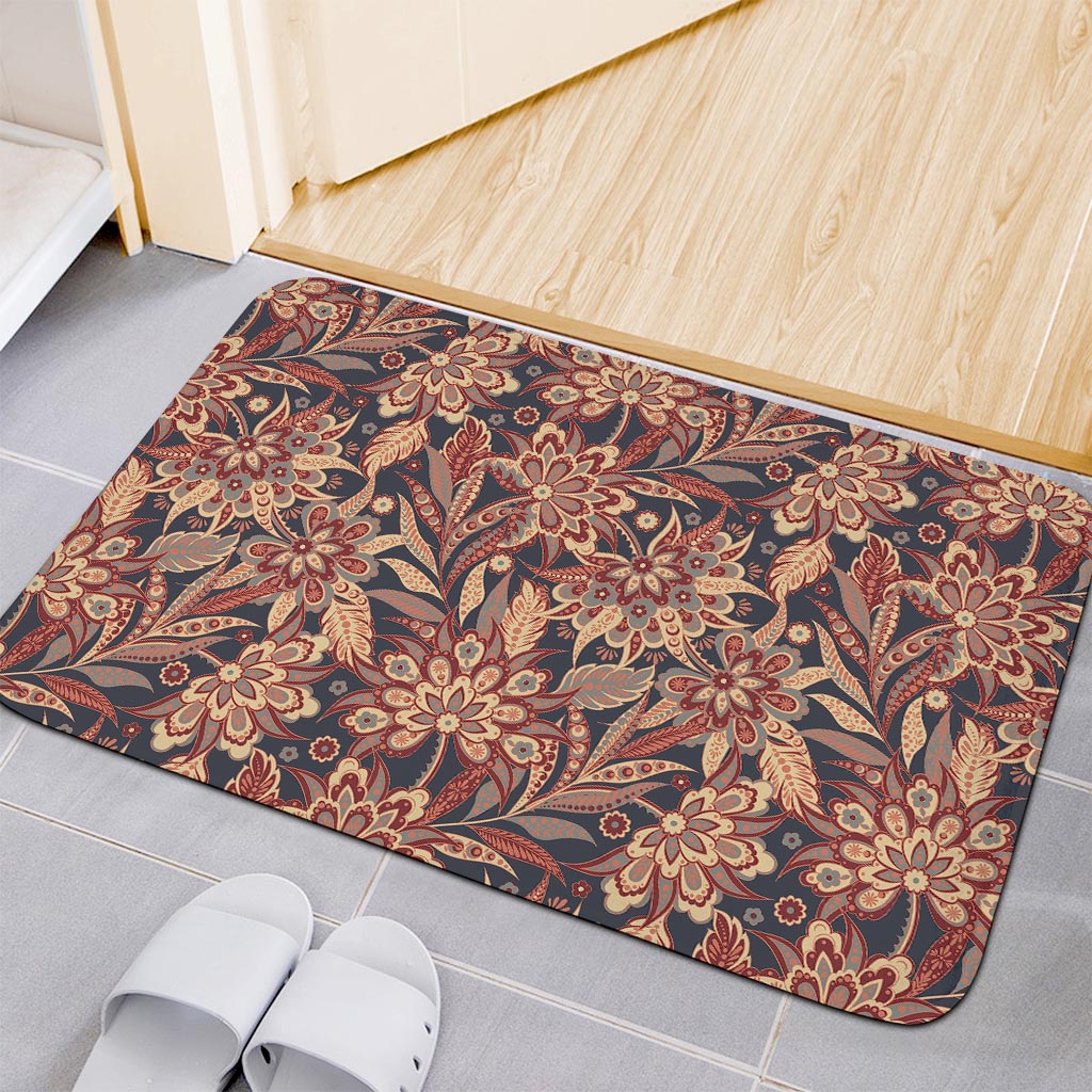 Brown Floral Bohemian Pattern Print Indoor Door Mat