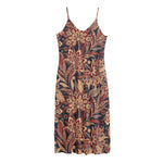 Brown Floral Bohemian Pattern Print Jersey Midi Cami Dress