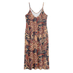Brown Floral Bohemian Pattern Print Jersey Midi Cami Dress