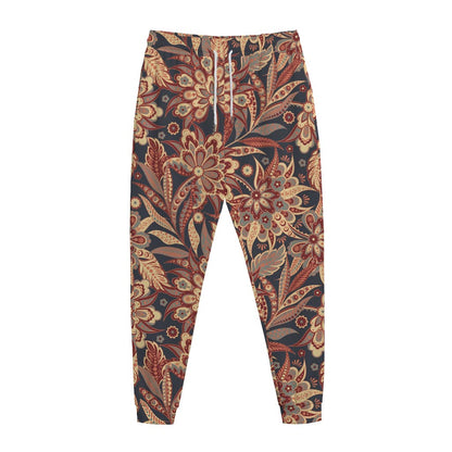 Brown Floral Bohemian Pattern Print Jogger Pants