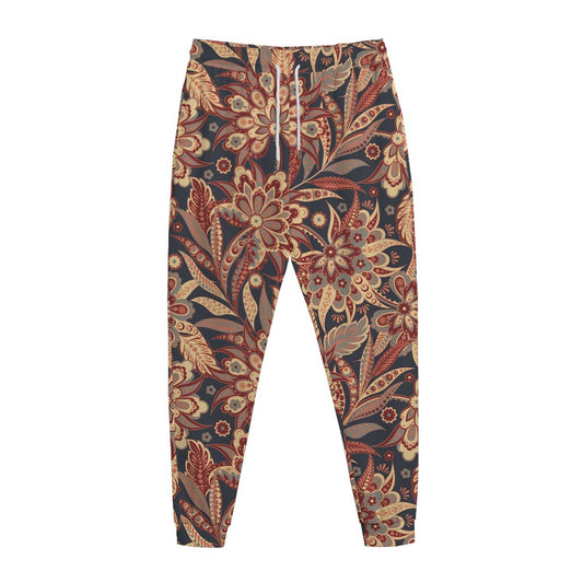 Brown Floral Bohemian Pattern Print Jogger Pants