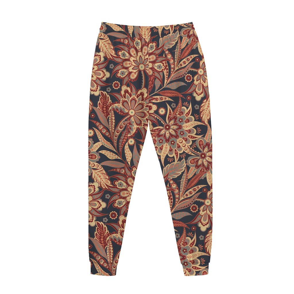 Brown Floral Bohemian Pattern Print Jogger Pants