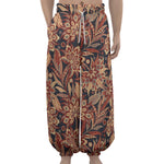 Brown Floral Bohemian Pattern Print Lantern Pants