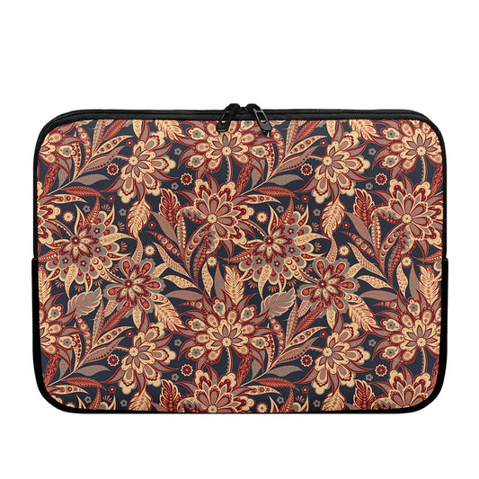 Brown Floral Bohemian Pattern Print Laptop Sleeve