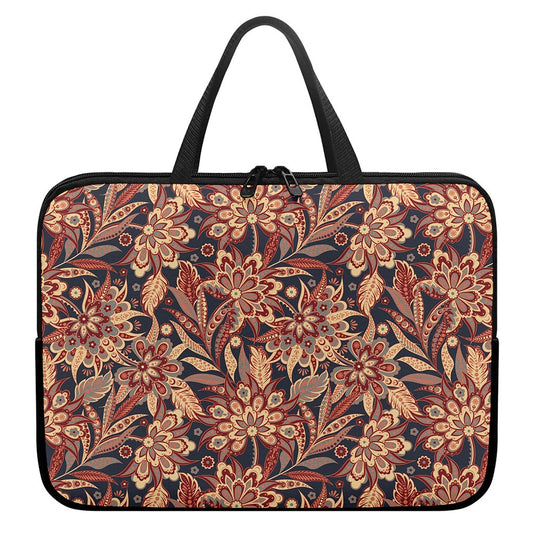 Brown Floral Bohemian Pattern Print Laptop Sleeve With Handle