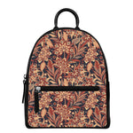 Brown Floral Bohemian Pattern Print Leather Backpack