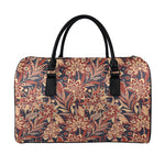 Brown Floral Bohemian Pattern Print Leather Duffle Bag