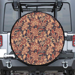 Brown Floral Bohemian Pattern Print Leather Spare Tire Cover