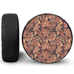Brown Floral Bohemian Pattern Print Leather Spare Tire Cover