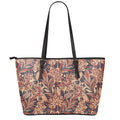 Brown Floral Bohemian Pattern Print Leather Tote Bag With Zipper