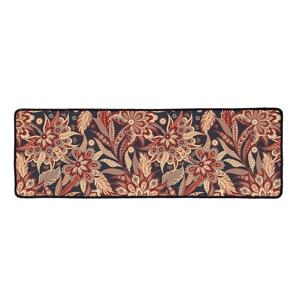 Brown Floral Bohemian Pattern Print Long Kitchen Mat