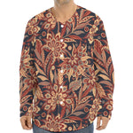Brown Floral Bohemian Pattern Print Long Sleeve Baseball Jersey