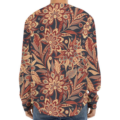 Brown Floral Bohemian Pattern Print Long Sleeve Baseball Jersey