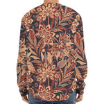 Brown Floral Bohemian Pattern Print Long Sleeve Baseball Jersey