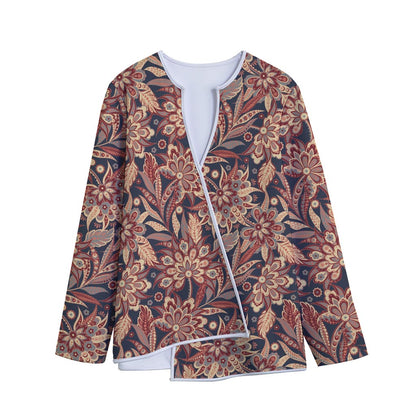 Brown Floral Bohemian Pattern Print Long Sleeve Short Coat
