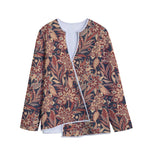 Brown Floral Bohemian Pattern Print Long Sleeve Short Coat