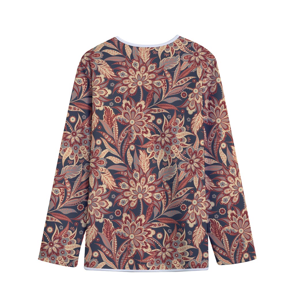 Brown Floral Bohemian Pattern Print Long Sleeve Short Coat