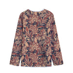 Brown Floral Bohemian Pattern Print Long Sleeve Short Coat
