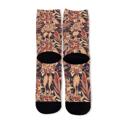 Brown Floral Bohemian Pattern Print Long Socks