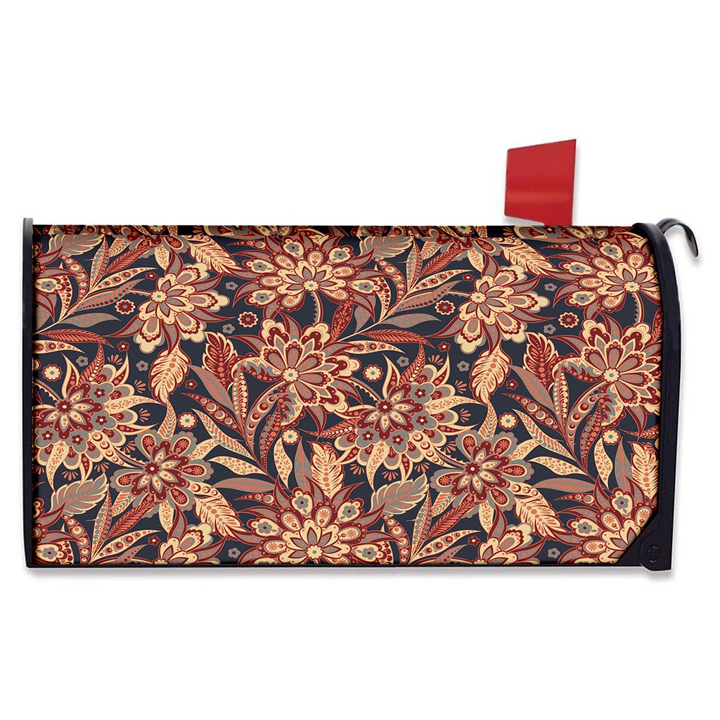 Brown Floral Bohemian Pattern Print Mailbox Cover