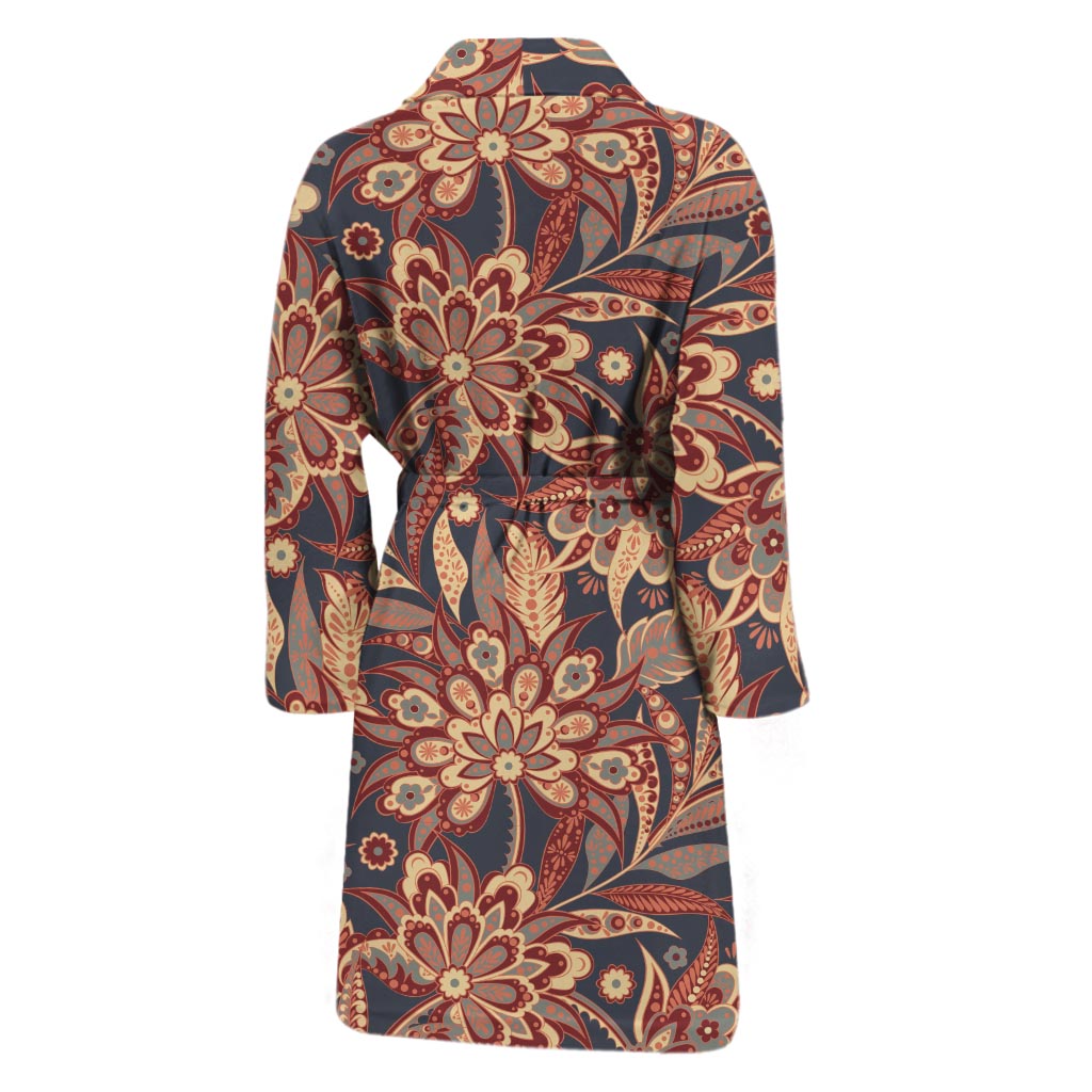 Brown Floral Bohemian Pattern Print Men's Bathrobe