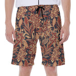Brown Floral Bohemian Pattern Print Men's Beach Shorts