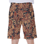 Brown Floral Bohemian Pattern Print Men's Beach Shorts