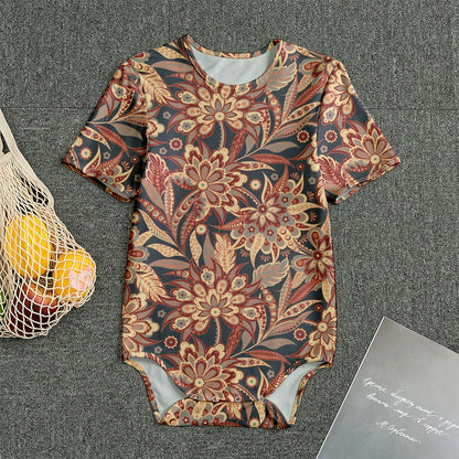 Brown Floral Bohemian Pattern Print Men's Bodysuit