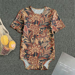 Brown Floral Bohemian Pattern Print Men's Bodysuit
