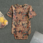 Brown Floral Bohemian Pattern Print Men's Bodysuit