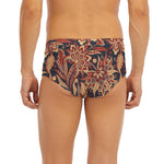 Brown Floral Bohemian Pattern Print Men's Briefs