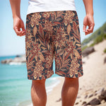 Brown Floral Bohemian Pattern Print Men's Cargo Shorts