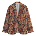 Brown Floral Bohemian Pattern Print Men's Cotton Blazer